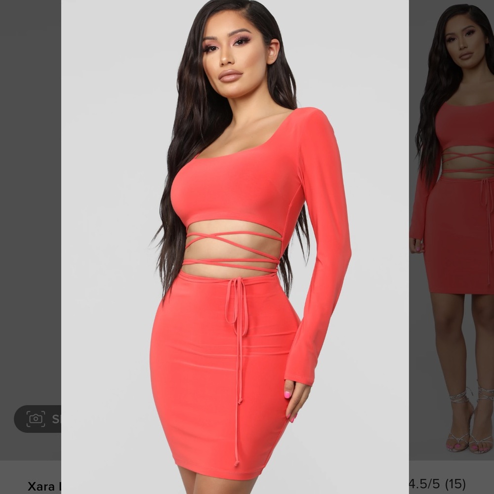 FashionNova Xara Coral lace Up Dress Size Medium